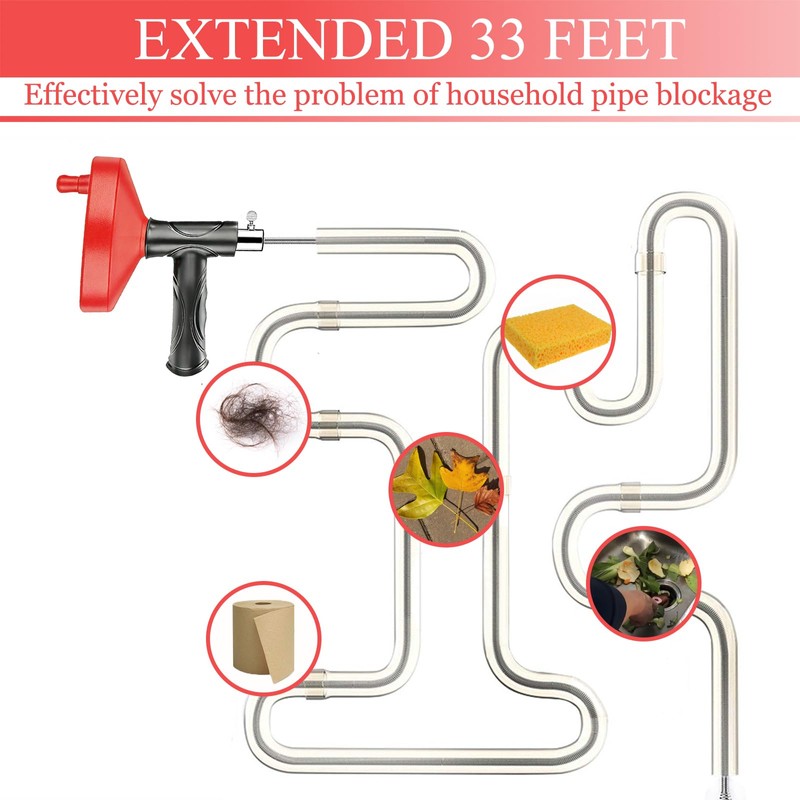 Drain Snake Auger 33 Ft, Plumbing Snake Drain Hair Clog