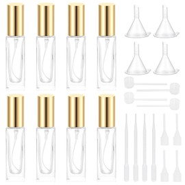 GLOBLELAND 8Pcs 30ml Refillable Glass Perfume Atomizer Bottle with 4Pcs Plastic Pump 4Pcs Funnel Hopper 4Pcs Dropper Empty 4Pcs Plastic Spring Trasfer Pipettes Portable Travel Mist Sprayer for Sample