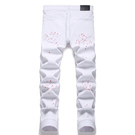 OIIIO Men's Patch Ripped Stretch Regular Fit Jean (34, 6624 White)