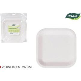 Algon Pack of 25 Disposable Plates - Size 26cm - Strong and Eco Friendly - Ideal for Parties, Events and Meetings
