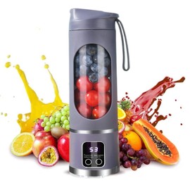 Portable blender,USB-C rechargeable,Personal compact travel juicer cup15OZ for Shakes, Smoothies,Fresh juice,Self-cleaning,Leakproof lid, Smart time display,12 blades,with strong blending Purple