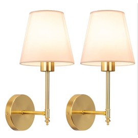 JOFIOS Wall Lights Battery Operated Wall Sconces Set of 2,Gold Wireless Wall Sconces with Remote,9 Colors Modes Rechargeable Wall lamp for Bedroom Living Room (Gold, 14.5 inch)