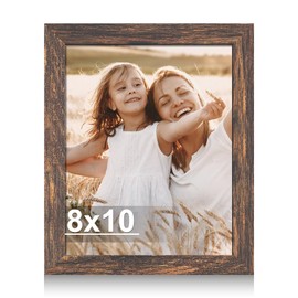 Hongkee 8x10 Picture Frame, Made of Real Glass and Wooden Frame, Horizontal and Vertical Display for Wall or Tabletop (Rustic Brown, 1 Pack)