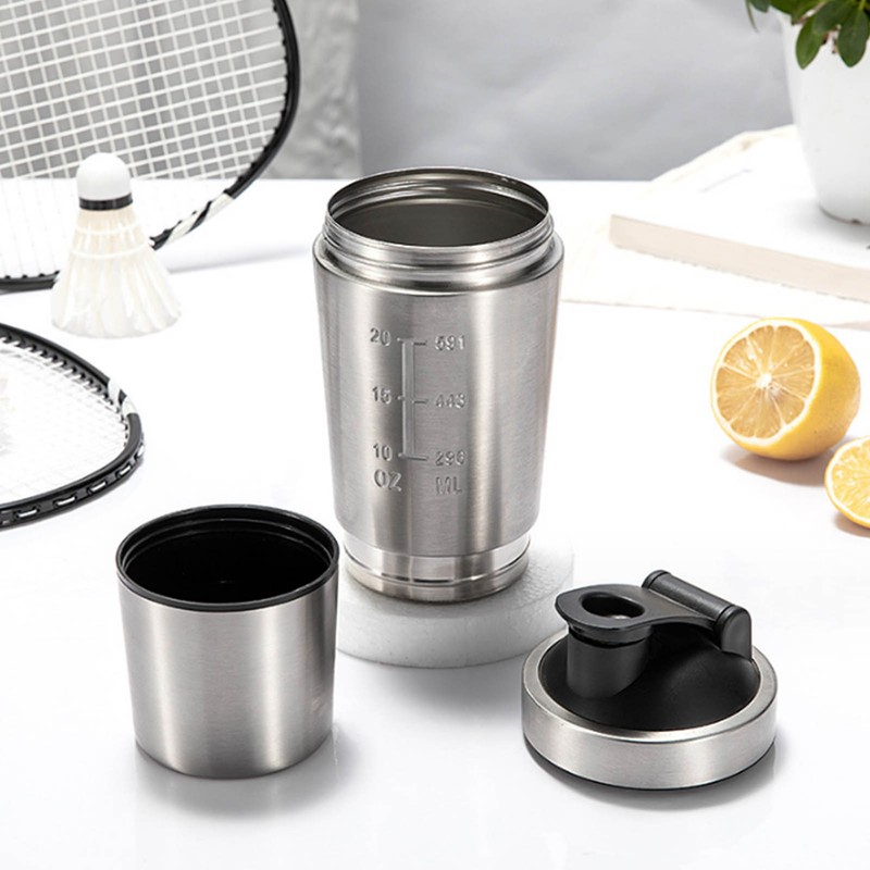 Shaker Bottle Stainless Steel Protein Shaker with Scales Portable Shaker
