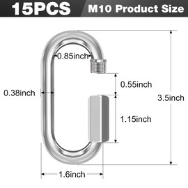 phepetroll M10-15P Quick Links Chain Connectors, 3/8″ Galvanized Chain Locking Carabiners Hooks, 2000LBS Heavy Duty Thread Quick Link Clips, Twist Oval Keychain D Shape for Swing, Hiking, Camping