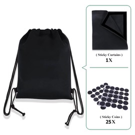 PONY DANCE Door Thermal Liner Blackout Blinds Portable for Winter Summer Four-sided Sticker Adjustable Black Out Curtains for Living Room, Kitchen Small Window, Caravan, W36-In x D72-In, Black