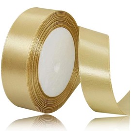 Gold Gift Ribbon 25 mm Wide, 23 Metres Satin Ribbons Gold Fabric Ribbon Crafts, Wreaths, Wedding Decoration, Christmas, Hair Bows, Bouquets, Birthday and Gift Wrapping