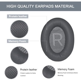 Aiivioll QC45 Replacement Ear Pads Cushions Earpads for Bose QC45 Wireless Headphones Softer Leather High-Density Noise Cancelling Foam,Earpads Repair Part（Gray）