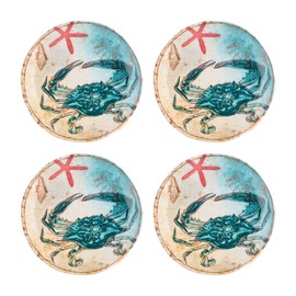 UPware 4-Piece 6 Inch Melamine Dessert Plates Appetizer Dinner Plates Small Serving Plates Party Plates Round Plate for Dessert Snack Fruit Side Dishes (Blue Crab)