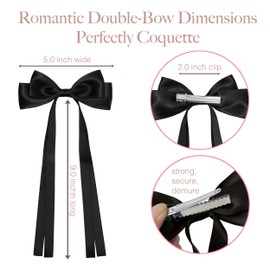 DRIPPYGOODS - Large Double Bow Ribbon Hair Clips for Women and Girls, 2 Pcs Black Pack, Coquette Barette Hair Clip Accessories