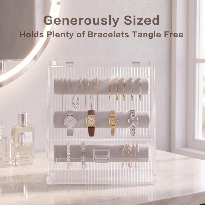 Acrylic Bracelet Holder, 3 Tier Velvet Rod Organizers and Storage