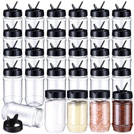 Mimorou 30 Pack Plastic Spice Jars with Shaker Lids Clear Seasoning Containers Spice Bottles for Kitchen Storing Spice Herbs Seasoning Powders (Oval Shape,12.2 oz)