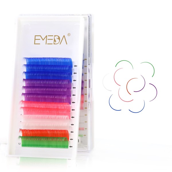 Coloured Eyelash Extensions EMEDA D Curl .07 Thick Blue Purple Pink White Red Green Mix Color 13mm Pop Hot Colorful Extra Classic Unique Individual Eyelash Extensions (Mix 13mm 0.07D)