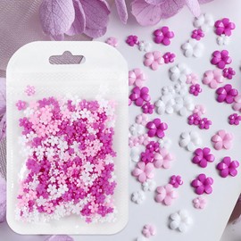 MOLILON 400Pcs Pink Mixed 3D Flower Nail Charms for Nail Art, Cute Colorful Acrylic Flowers Nail Charms with Gold & Silver Caviar Beads for Women Manicure DIY Decorations