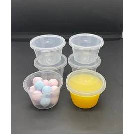 4oz Round Plastic Food Containers Lids Deli Pot or Sauce Take Away Chutney Ketchup Restaurant Jelly Shot & Dessert Cups Re-Usable (100 Pack)