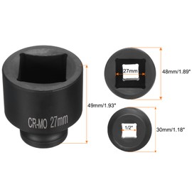 sourcing map 4 Point Square Socket 1/2" Drive 27mm Metric Square Impact Socket CR-MO Blackening Standard Wheel Sockets Pneumatic Socket Tool for Auto Repair Mechanical Maintenance Home Use