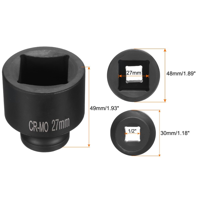 sourcing map 4 Point Square Socket 1/2" Drive 27mm Metric