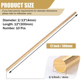 TIHONORI 10 Pcs 2/13" x 12" Brass Rods, Brass Solid Round Rod Lathe Bar Stock, 4mm x 300mm Knife Handle Pins - Knife Pins - Brass Pins for Hardware DIY Craft Making