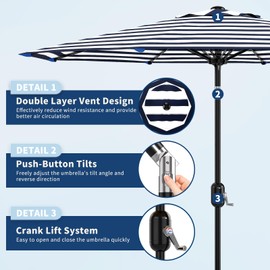 Hipicute 9ft Patio Umbrella, Table Umbrella Outdoor Patio with Crank Lift & Push Button Tilt, 8 Sturdy Ribs for Yard, Deck, Pool -Black & White Stripe