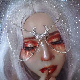 Inilbran Boho Layered Moon Head Chain Vintage Hollow Moon Hair Chain Silver CZ Teardrop Headdress Crescent Moon Headband Headpiece Costume Hair Accessories Jewelry For Women