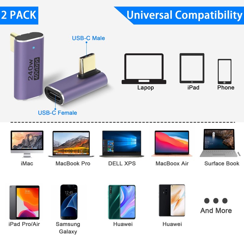 QIANRENON USB 4.0 C 90 Degree Angle Adapter 240 W