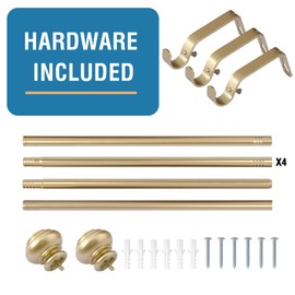 H.VERSAILTEX Curtain Rods for Windows 16.2 to 106.2 Inches 3/4 inch Diameter Adjustable Decorative Telescoping Curtain Rod with Brackets Heavy Duty Splicing Curtain Rods with Classic Finials, Gold