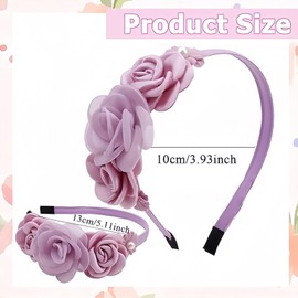 Muagorn Flower Headband Flower Girl Hair Accessory, Pink White Rose Flowers Hair Bands Elegant Decoration Headdress Party Wedding Supplies (Purple, Normal)