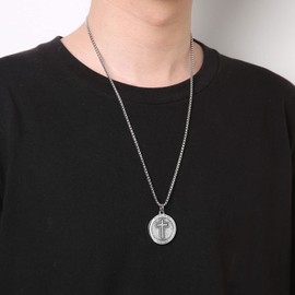 HZMAN Bible Verse Necklace for Men Women Stainless Steel Inspirational Verse Cross Round Pendant Jewelry Gift (Silver)