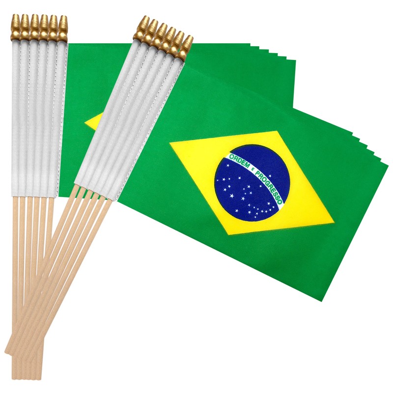 TSMD Brazil Stick Flag Brazilian Small Mini Hand Held Flags,5x8
