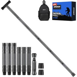 aiGear Tactical Walking Stick, Upgraded 6 Tubes Adjustable Hiking Staff with Outdoor Gear Trekking Poles for Outdoor Adventures, Trekking, Survival Hiking Walking Stick