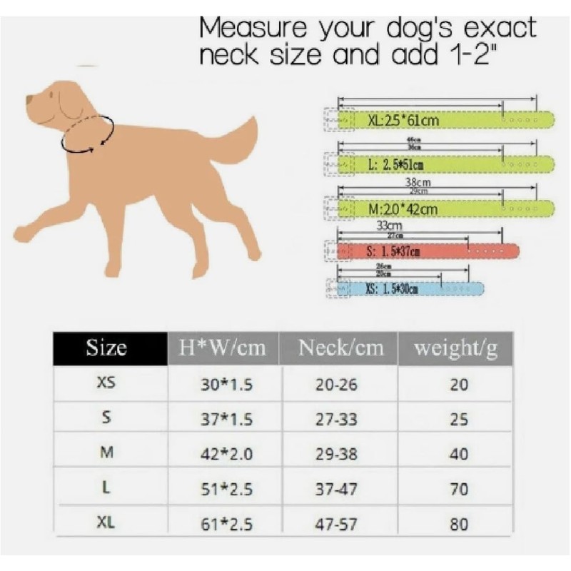 Genuine Leather Dog Collar, Adjustable Pet Collar, 5 Sizes XS-XL,