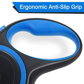 UrbanX Retractable Dog Leash for Border Sheepdog and Other Medium Mixed Breed Dogs with Anti-Slip Handle. 15ft Strong Nylon Tape; One-Handed Brake, Pause, Lock - Blue