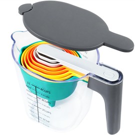 Recogwood 10 Pieces Measuring Jug Set, Stackable Measuring Cups and Spoons, Kitchen Cooking Baking Measuring Spoons Set for Liquid and Dry, BPA Free, Dishwasher Safe(Multicolor)