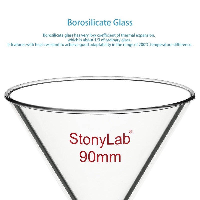 stonylab Glass Funnel, Thickened Borosilicate Glass Stemless Funnel with 90