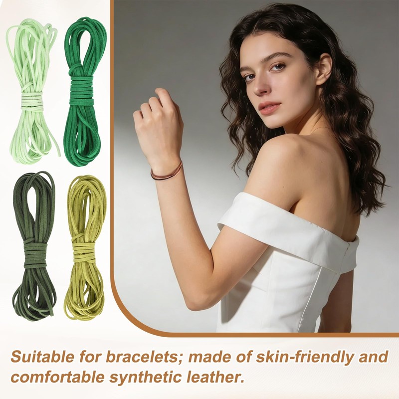 sourcing map 4 Pcs Suede Cord, 5.5 Yards, Green Series