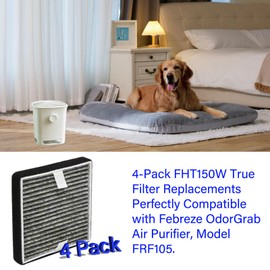 4 Pack FHT150W Replacement Filter For Febreze OdorGrab Air Cleaner Purifier, H13 True Filter with High-efficiency Activated Carbon