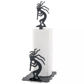 5 Star Super Deals Kokopelli Paper Towel Holder - Decorative Black Metal Dispenser with Stable Base
