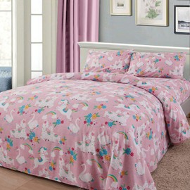 Sapphire Home 4 Piece Llama Unicorn Full Bed Sheets for Kids - Fitted Kids' Sheet & Pillowcase Sets - Unicorn Bedroom Bedding Set for Toddler Girls - Full Size