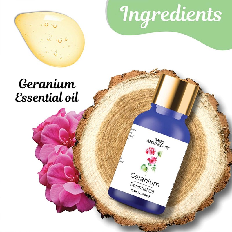 Sage Apothecary 100% Pure & Natural Geranium Essential Oil, 10
