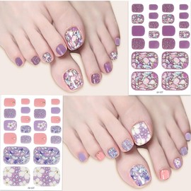 8 Sheets Glitter Flower Stars Gel Toenail Strips Flower Stars Gel Toe Nail Stickers Self Adhesive Full Wrap Toenail Stickers Nail Art Stickers for Women DIY Toe Manicure Tips Decoration
