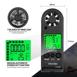 INFURIDER Wind Gauge, Digital Anemometer Handheld Wind Meter Gauge Air Flow Speed for Wind Speed Meter Air Temperature with Backlight Chill Max AVG
