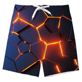 TUONROAD Boys' Swimming Shorts, Funny 3D Print, Quick Drying Swimming Trunks with Mesh Lining, Summer Beach Shorts, 5-14 Years - 1 A lava.