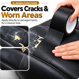 5m Self-Adhesive Leather Repair Tape – Black Furniture & Sofa Seat Patch for Covering Cracks, Scratches and Worn Areas