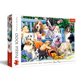 Trefl Dogs in The Garden 1000 Piece Jigsaw Puzzle Red 27"x19" Print, DIY Puzzle, Creative Fun, Classic Jigsaw for Adults and Children from 14 Years Old