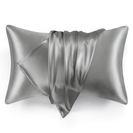 Love's cabin Silk Satin Pillowcase for Hair and Skin (Dark Gray, 20x30 inches) Slip Pillow Cases Queen Size Set of 2 - Satin Pillow Covers with Envelope Closure