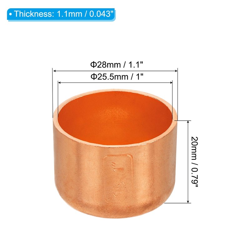 PATIKIL 1 Inch ID Copper Pipe End Cap, Copper Fitting