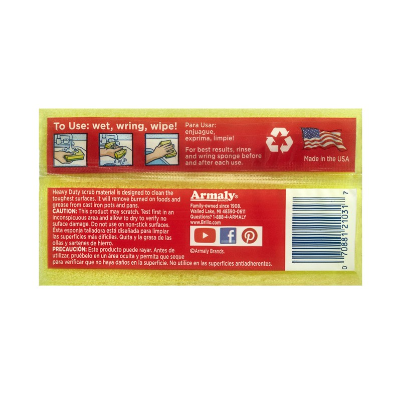 Brillo Heavy Duty Estracell Sponges, Premium Long Lasting, 3 Count