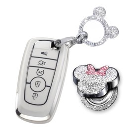 XUPEIXUN 3 Pcs Car Accessories for Ford Key Fob Cover with Bling Keychain Cute Rhinestone Push to Start Stop Button Cover