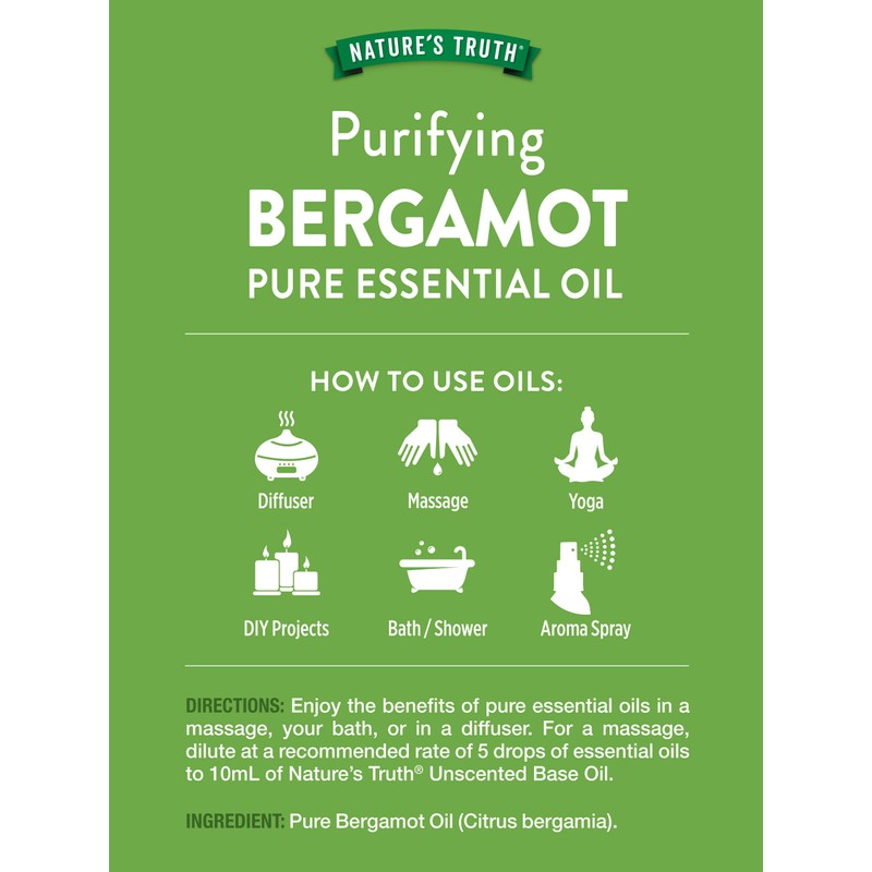 Nature's Truth Bergamot Essential Oil | 15 mL | for