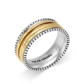 Paz Creations 925 Sterling Silver Spinner Ring/Fidget Ring/Anxiety Ring - 925 Sterling Silver Rings for Women, Stylish Boho Ring (14K Yellow Gold Plated, Size 7)